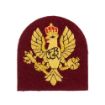 Picture of The King's Royal Hussars Beret Badge - Officers Arched B/W on Crimson Backing